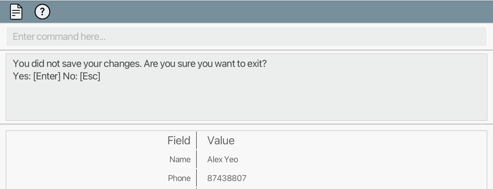 Exit command not saved warning
